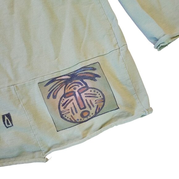 Cow Lizard Green Cotton Tunic Top Abstract Print Asymmetrical Hem M Clothes Ment - Picture 8 of 8